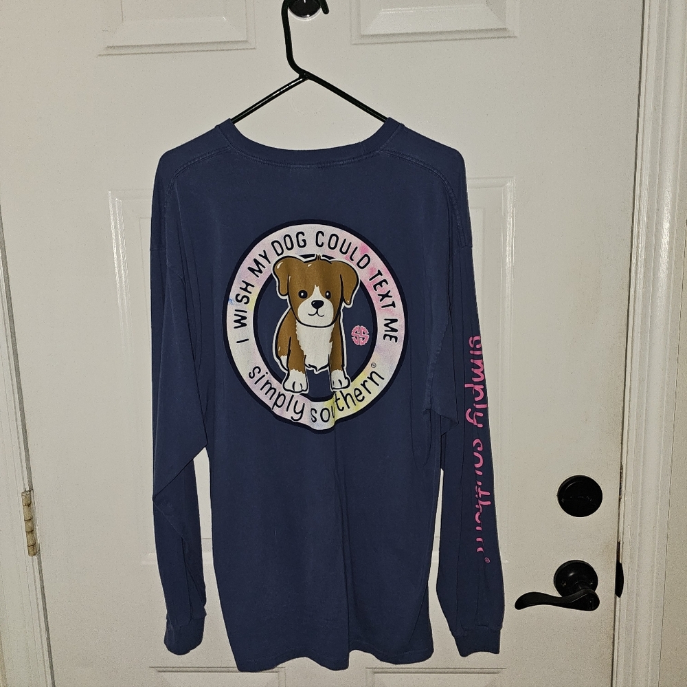 Simply Southern Navy Long Sleeve Tee with Dog Graphic